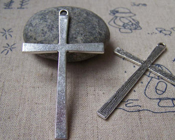 Accessories - 10 Pcs Of Antique Silver Flat Cross Charms Huge Size  36x60mm A3800