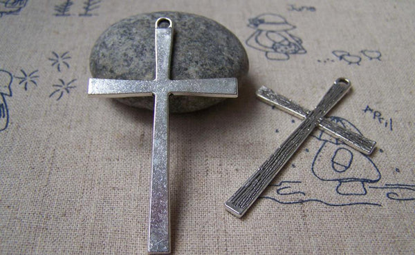 Accessories - 10 Pcs Of Antique Silver Flat Cross Charms Huge Size  36x60mm A3800