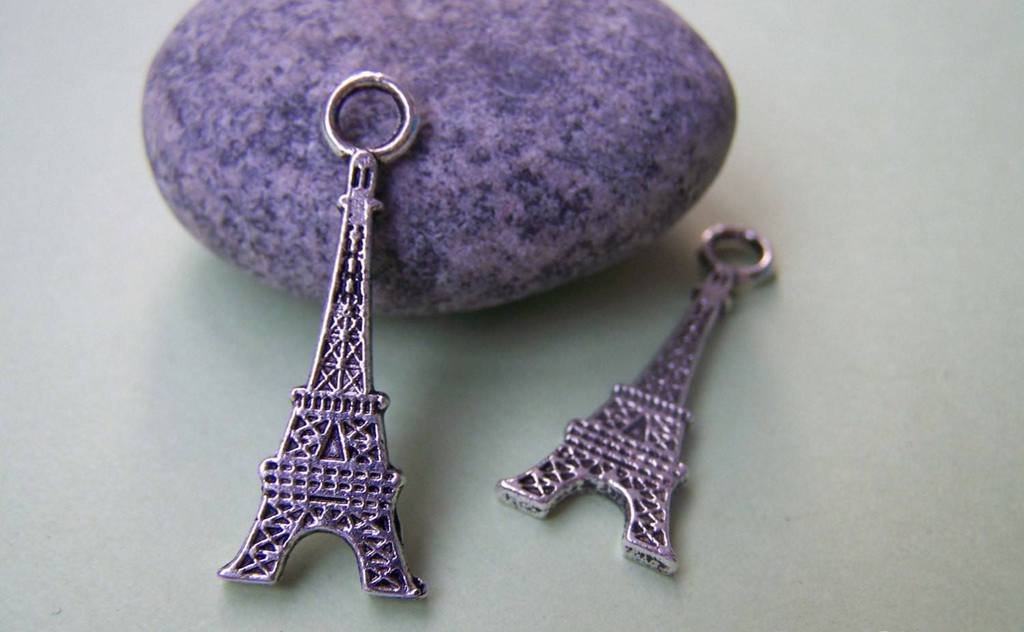 Accessories - 10 Pcs Of Antique Silver Flat Eiffel Tower Charms Pendants 12x32mm A1455