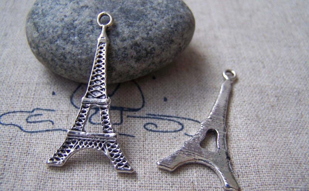 Accessories - 10 Pcs Of Antique Silver Flat Eiffel Tower Charms Pendants 18x35mm A1675