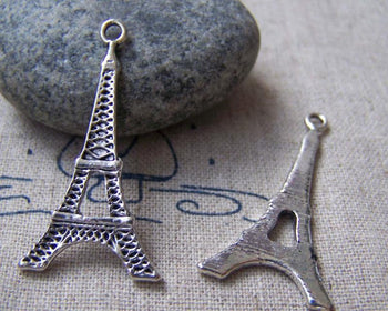 Accessories - 10 Pcs Of Antique Silver Flat Eiffel Tower Charms Pendants 18x35mm A1675