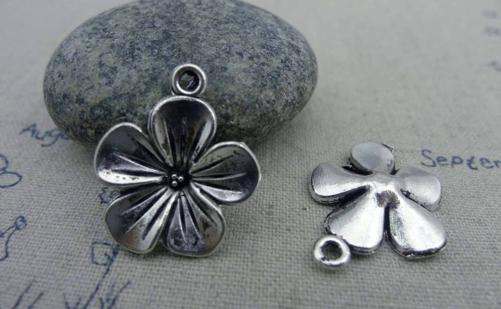 Accessories - 10 Pcs Of Antique Silver Flower Charms  17x19mm A1058