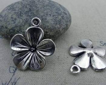 Accessories - 10 Pcs Of Antique Silver Flower Charms  17x19mm A1058