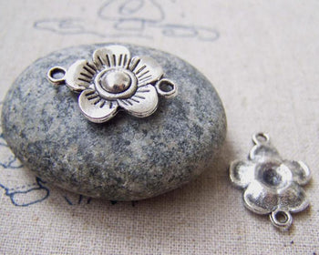 Accessories - 10 Pcs Of Antique Silver Flower Connector Charms 17x23mm  A2887
