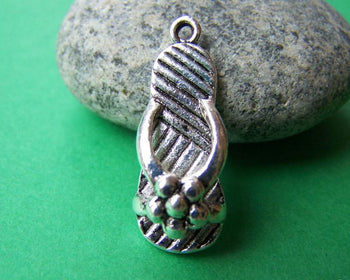 Accessories - 10 Pcs Of Antique Silver  Flower Flip Flop Charms 10x21mm A3277