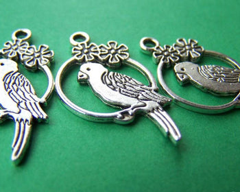 Accessories - 10 Pcs Of Antique Silver Flower Parrot Ring Charms 15x28mm A820