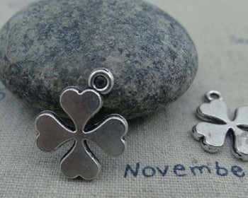 Accessories - 10 Pcs Of Antique Silver Four-Leaf Clover Lucky Flower Charms 14x19mm A1118
