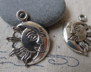 Accessories - 10 Pcs Of Antique Silver Half Sun Moon Face Charms 20x26mm A7037