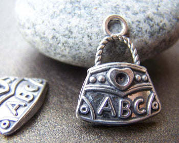 Accessories - 10 Pcs Of Antique Silver Handbag Charms Pendants 17x21mm A1326