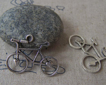 Accessories - 10 Pcs Of Antique Silver Heart Bike Bicycle Charms 23x31mm A3265