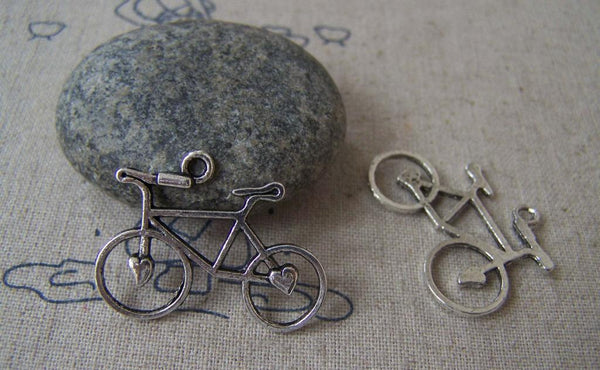 Accessories - 10 Pcs Of Antique Silver Heart Bike Bicycle Charms 23x31mm A3265