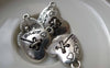 Accessories - 10 Pcs Of Antique Silver Heart Button Charms 18x20mm  A6364