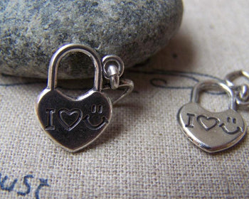 Accessories - 10 Pcs Of Antique Silver Heart Lock Charms 11x16mm A4263