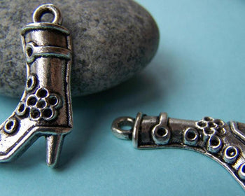 Accessories - 10 Pcs Of Antique Silver High Heel Boots Charms 19x28mm A3275