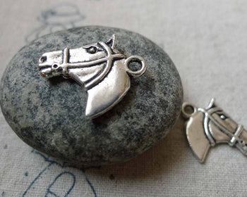 Accessories - 10 Pcs Of Antique Silver Horse Head Charms 19x21mm A6327