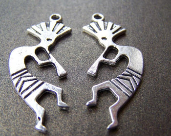 Accessories - 10 Pcs Of Antique Silver Indian Flute Player Charms 15x40mm A1545