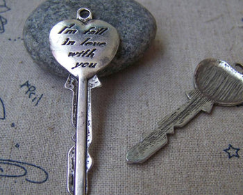 Accessories - 10 Pcs Of Antique Silver Key Pendants Charms 20x57mm A1247
