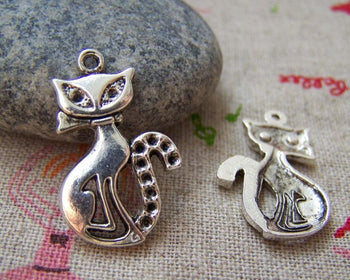 Accessories - 10 Pcs Of Antique Silver Kitten Cat Charms 16x22mm A2041