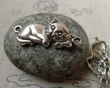 Accessories - 10 Pcs Of Antique Silver Kitten Cat Connector Charms 13x29mm A6394