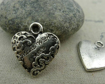 Accessories - 10 Pcs Of Antique Silver Lace Heart Charms Pendants 20mm A1310