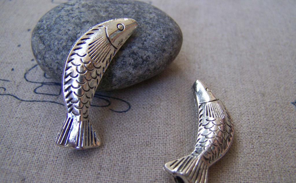 Accessories - 10 Pcs Of Antique Silver Large Fish Beads Charms 10x35mm A400
