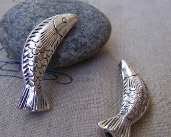 Accessories - 10 Pcs Of Antique Silver Large Fish Beads Charms 10x35mm A400