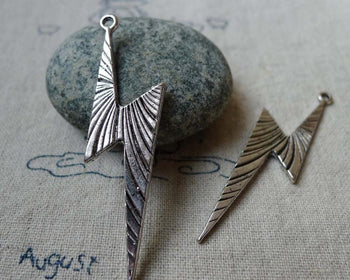 Accessories - 10 Pcs Of Antique Silver Lightning Bolt Charms Pendant Double Sided 14x50mm A5476
