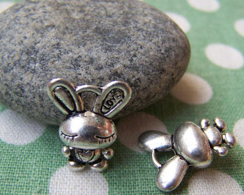 Accessories - 10 Pcs Of Antique Silver Love Rabbit Charms Pendants 13x16mm A1172
