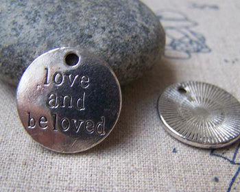Accessories - 10 Pcs Of Antique Silver Love Round Charms 20mm A1329