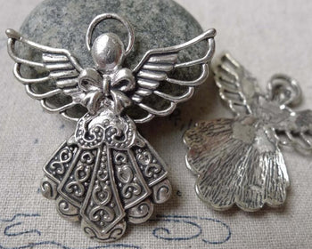 Accessories - 10 Pcs Of Antique Silver Lovely Angel Charms Pendants 38x42mm A6876