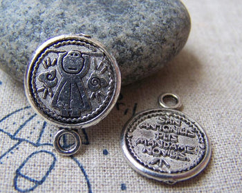 Accessories - 10 Pcs Of Antique Silver Lovely Angel Round Charms 16mm A1305