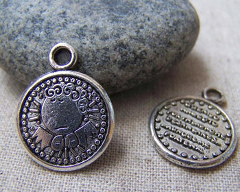 Accessories - 10 Pcs Of Antique Silver Lovely Angel Round Charms 16mm A1338