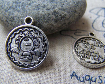 Accessories - 10 Pcs Of Antique Silver Lovely Angel Round Charms 16mm A1383