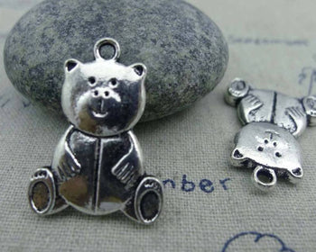 Accessories - 10 Pcs Of Antique Silver Lovely Bear Charms Pendants   19x26mm Double Sided A1163