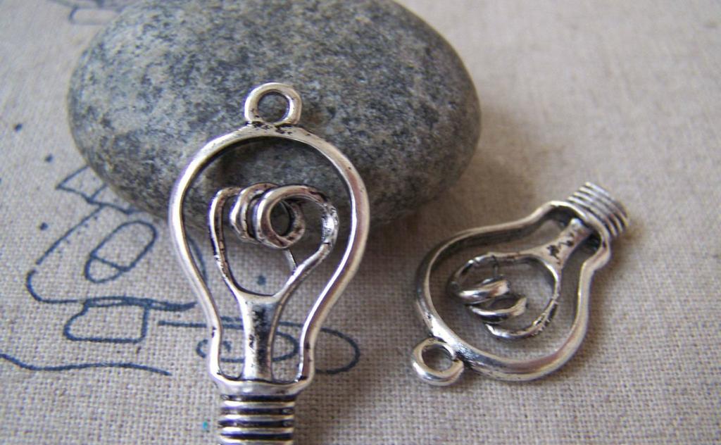Accessories - 10 Pcs Of Antique Silver Lovely Bulb Charms 18x29mm A4314
