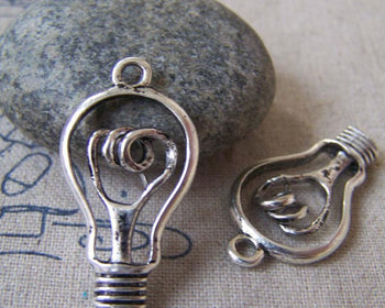 Accessories - 10 Pcs Of Antique Silver Lovely Bulb Charms 18x29mm A4314