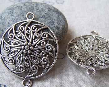 Accessories - 10 Pcs Of Antique Silver Lovely Filigree Flower Connector Charms 30mm A5619