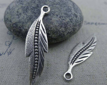 Accessories - 10 Pcs Of Antique Silver Lovely Leaf Charms  9x34mm A1019