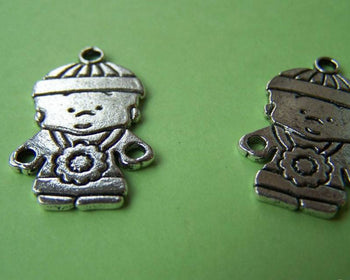 Accessories - 10 Pcs Of Antique Silver Lovely Little Boy Charms Double Sided 17x28mm A1532