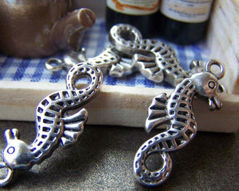 Accessories - 10 Pcs Of Antique Silver Lovely Seahorse Charms 10x24mm A3331