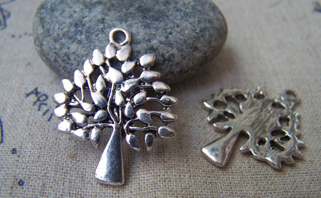 Accessories - 10 Pcs Of Antique Silver Lush Tree Charms Pendants 24x28mm A1003