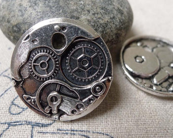 Accessories - 10 Pcs Of Antique Silver Mechanical Watch Clock Pendants  25mm A6863