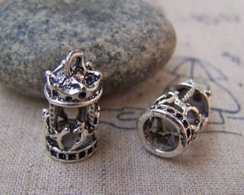 Accessories - 10 Pcs Of Antique Silver Merry Go Round Carousel Horse Pendant Charms  10x18mm A3465