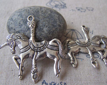 Accessories - 10 Pcs Of Antique Silver Merry Go Round Unicorn Horse Pendant Charms  44x45mm A4306