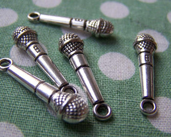 Accessories - 10 Pcs Of Antique Silver Microphone Charms 7x27mm A844
