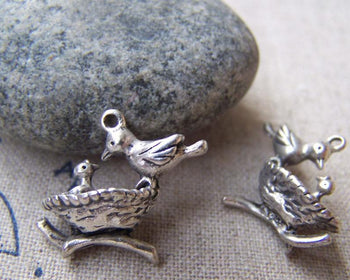 Accessories - 10 Pcs Of Antique Silver Mother Bird Feeding Her Baby Charms Pendant 18x20.5mm A811