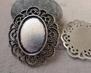 Accessories - 10 Pcs Of Antique Silver Oval Cameo Base Settings Match 18x25mm Cabochon  A6248