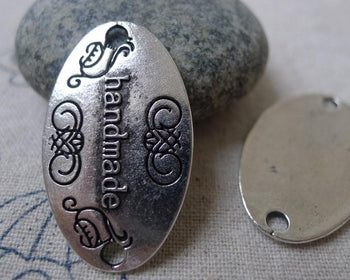 Accessories - 10 Pcs Of Antique Silver Oval Embossed Handmade Connector Charms 19x32mm A5818