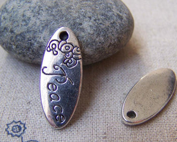 Accessories - 10 Pcs Of Antique Silver Oval Flower Charms 10x25mm A3089