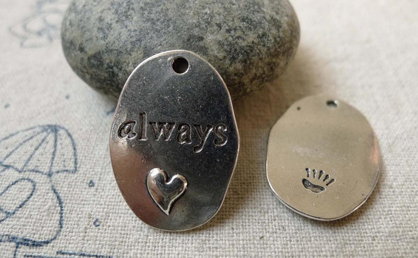 Accessories - 10 Pcs Of Antique Silver Oval Heart Charms 18x26mm A6560